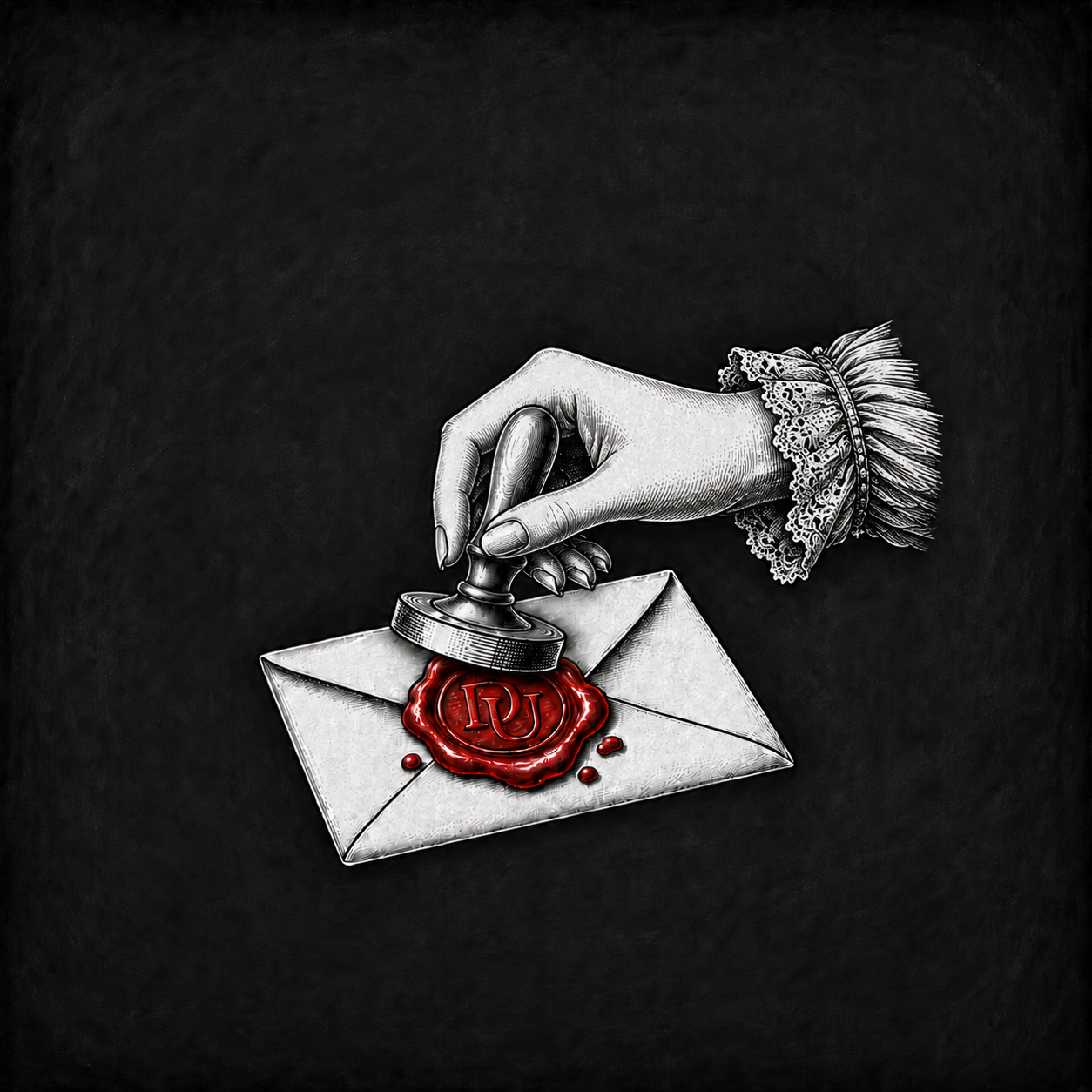 A Victorian hand sealing a Dear Us envelope with red wax